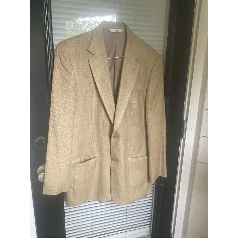 Versini 100% Silk Sport Coat Blazer Jacket Men’s 39 Long Beige/ Tan/ Woven
